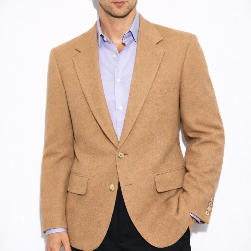 Mens Camel Hair 2 Button Blazer 46L Evan Picone Camel Brown 90s Business Casual